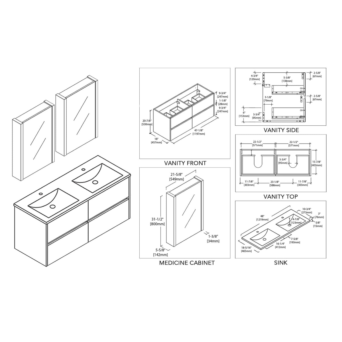 Blossom Valencia 48 Inch Bathroom Double Vanity - V8016 48 01D