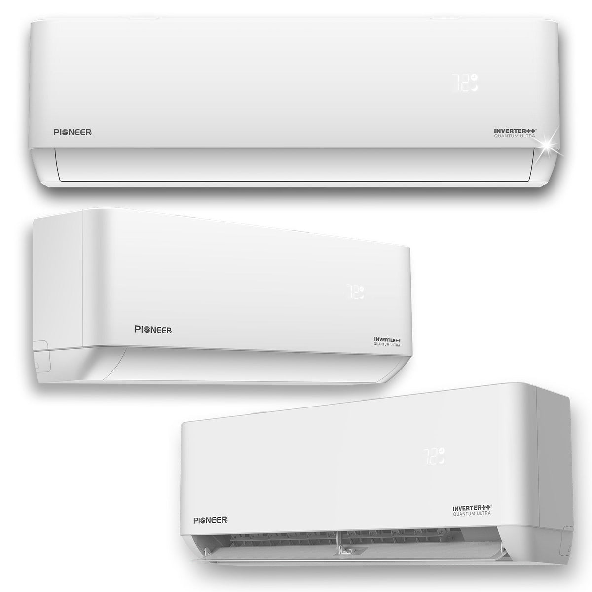 Pioneer Triple Split 36000 BTU 3-Ton Quantum Ultra Wi-Fi 22.5 SEER2 Energy-Star Multi (3) Zone Wall Mount Air Conditioner Heat Pump 230-Volt - WYT040GLSI24M4-18W-9W-9W