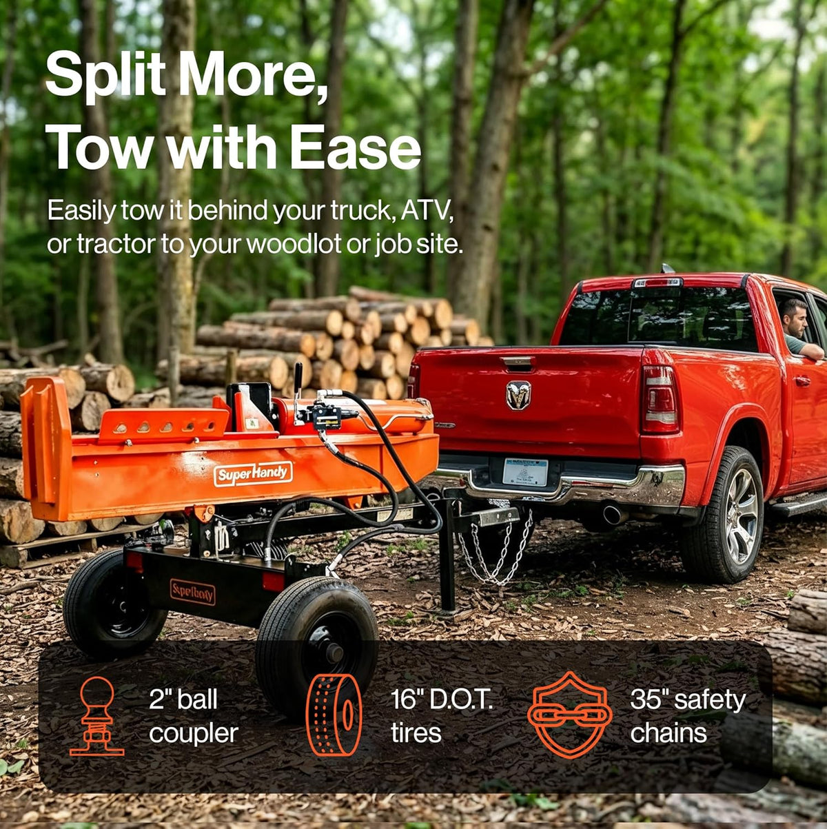 Super Handy GUT200 Log Splitter 37 Ton Full Beam Vertical/Horizontal 389cc Gas Towable New - GUT200