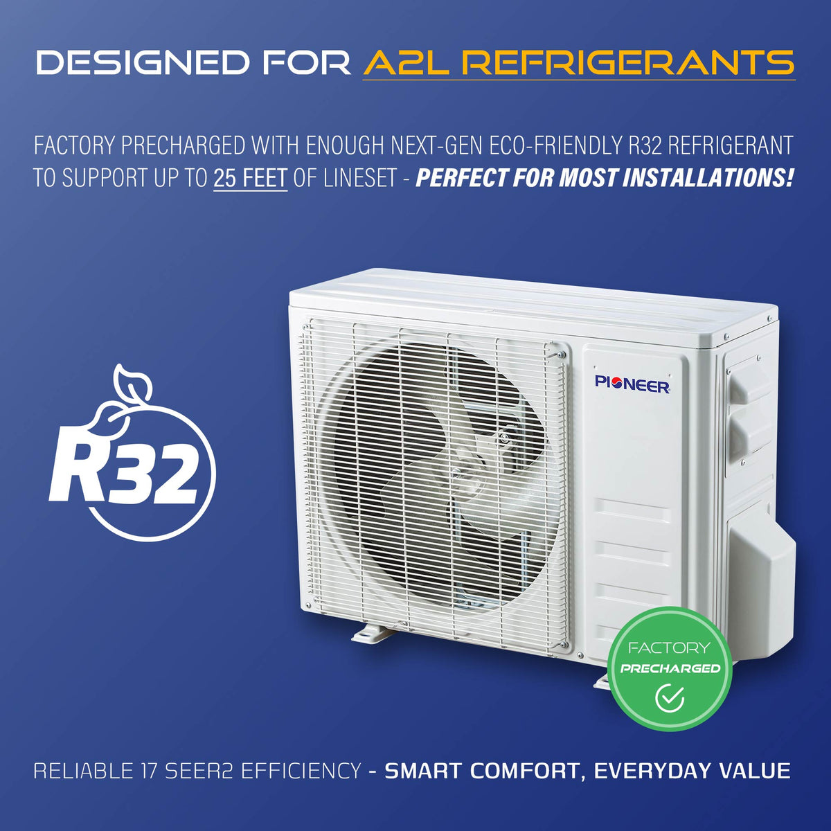 Pioneer Diamante Essenza 35,000 BTU 17 SEER2 230V High-Wall Ductless Mini-Split Air Conditioner Inverter Heat Pump with 16 Ft. Kit - WYT036GLUI17RL