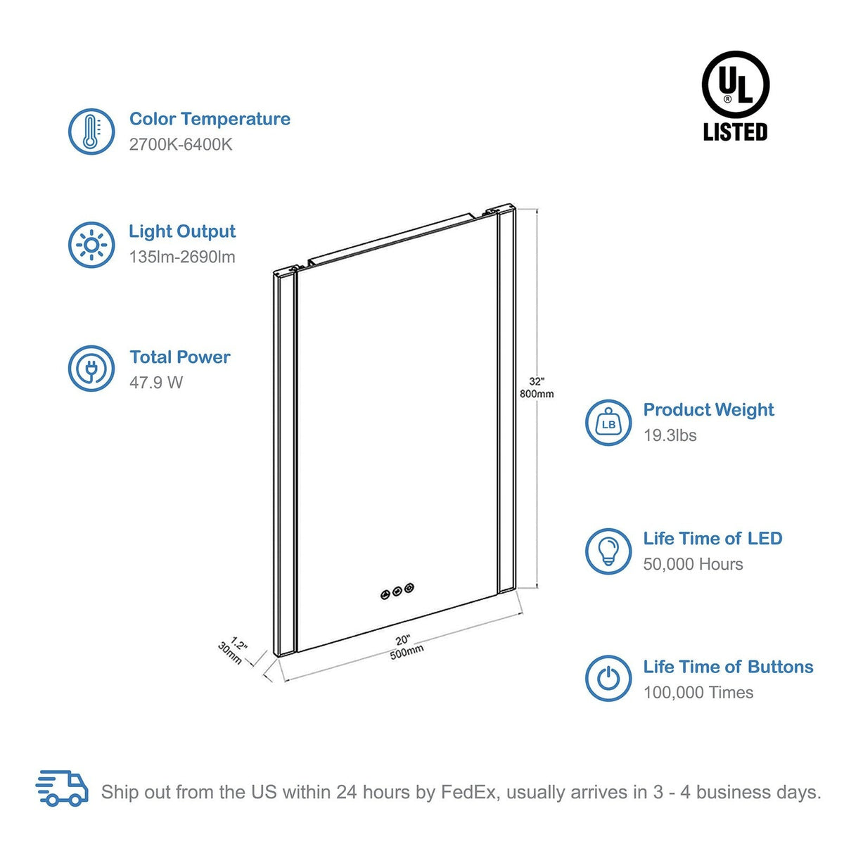 Blossom Binary 20″ LED Mirror - LED M5 2032 CH