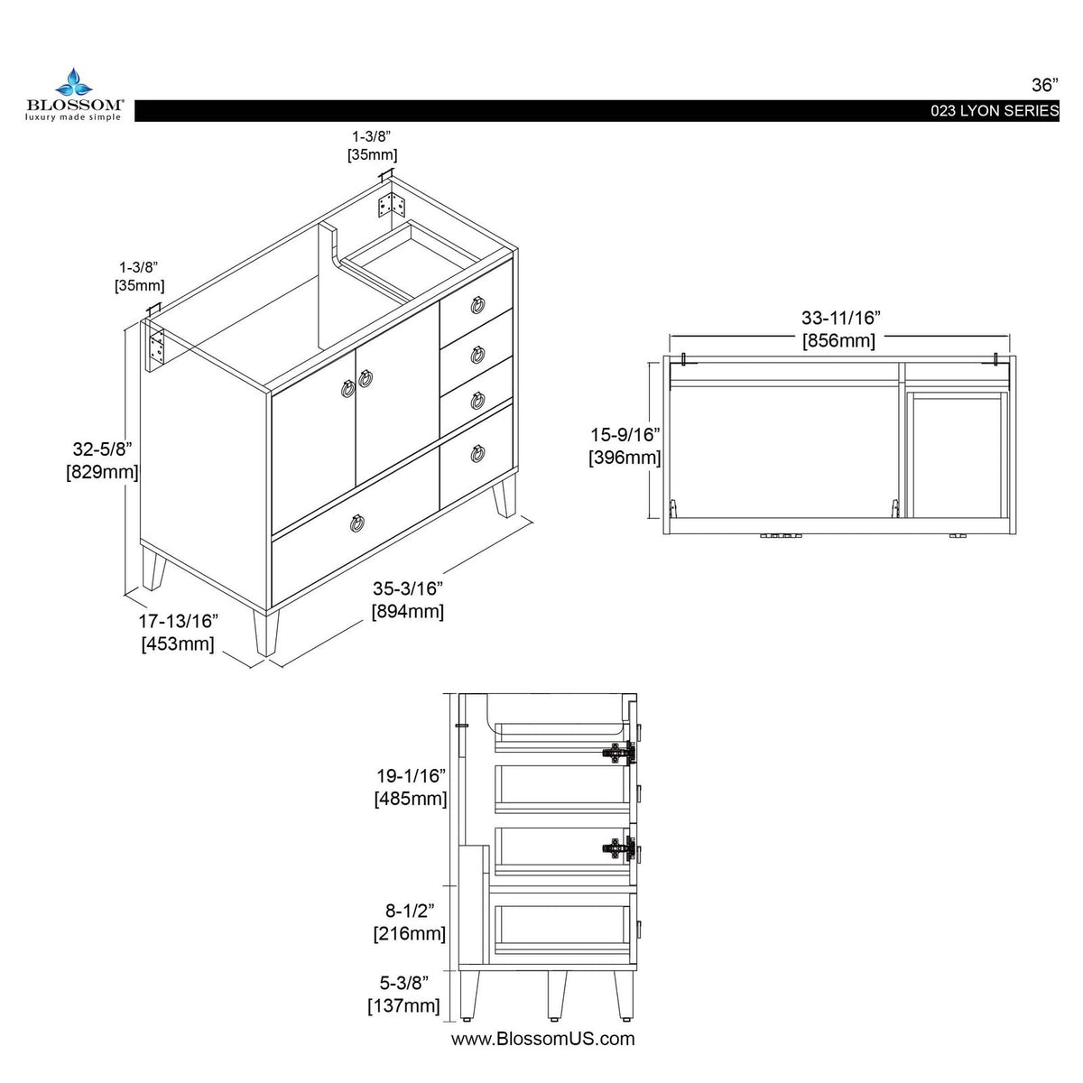Blossom Lyon 36 Inch Bathroom Vanity - V8023 36 01