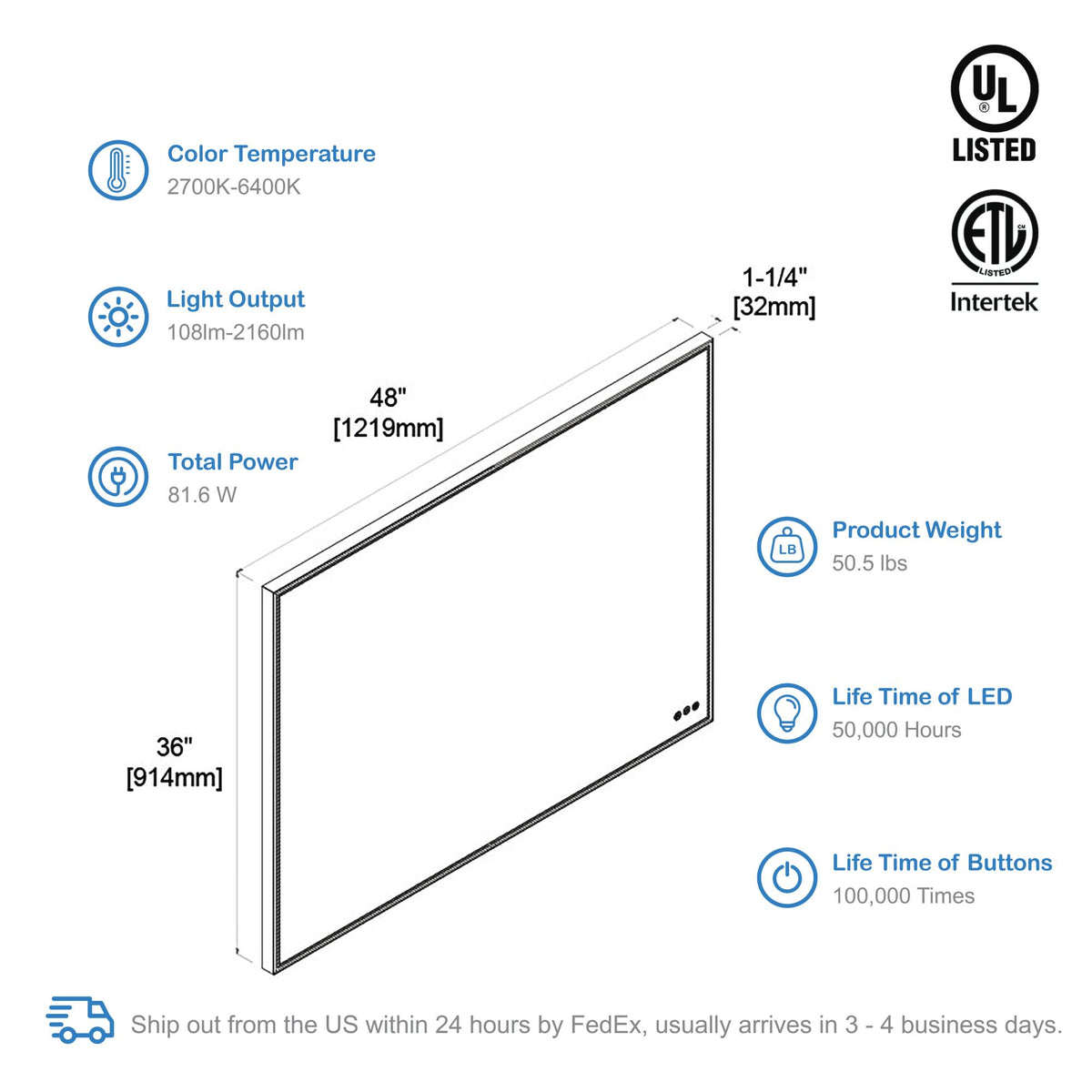 Blossom Stellar 48 Inch LED Mirror - LED M4 4836 MB
