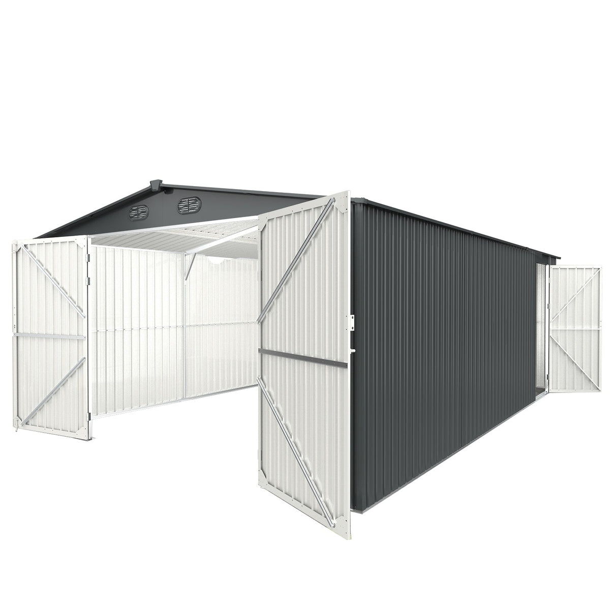 Chery Industrial [CLEARANCE] 13'x20' Metal Garage Shed with Double Front Doors, Side Entry Door - C_DOUMS1320DG01