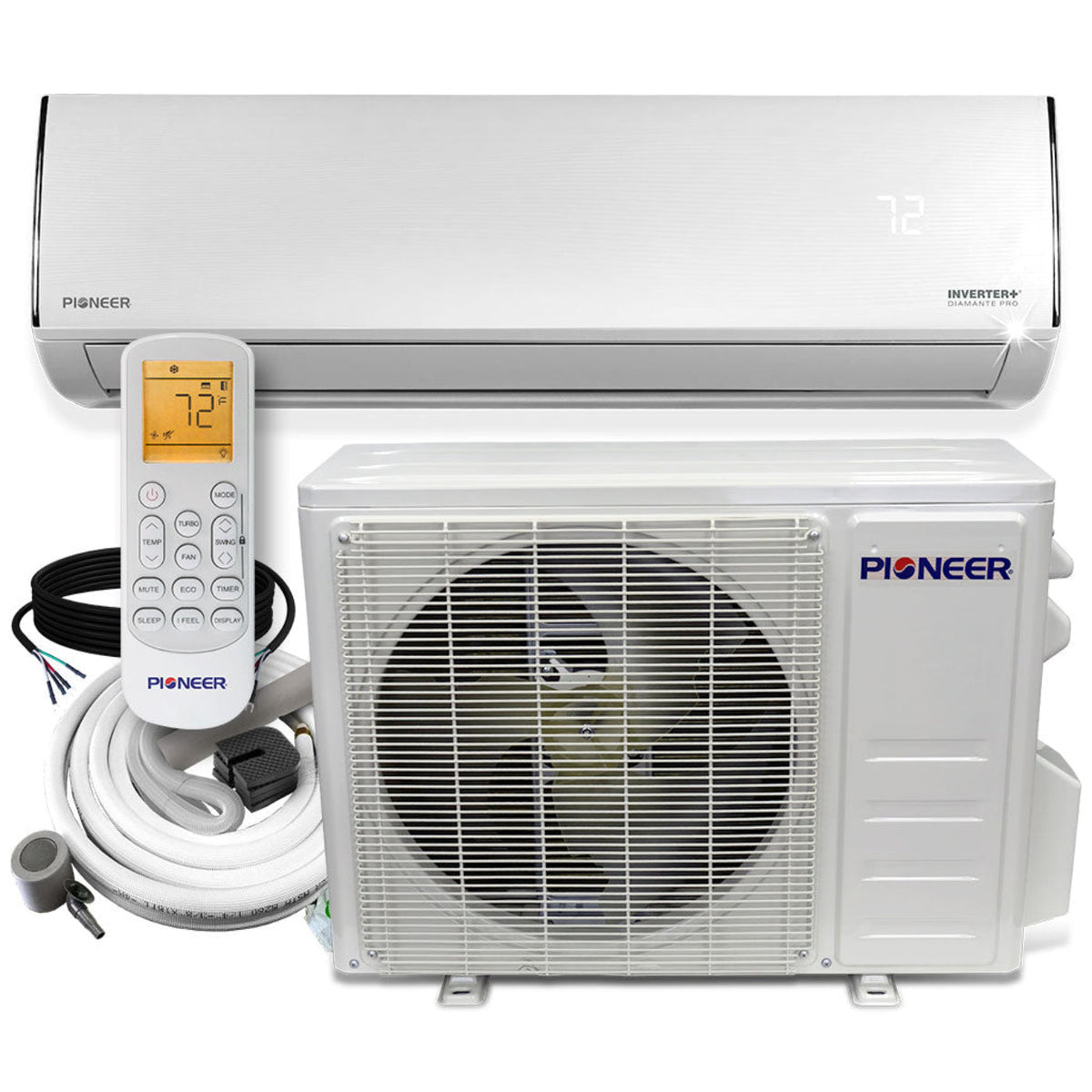 Pioneer Diamante Pro Series 36,000 BTU 19 SEER2 Ductless Mini-Split Air Conditioner Inverter+ Heat Pump Full Set 230V  with 16 Ft. Kit - WYT036GLFI19RL