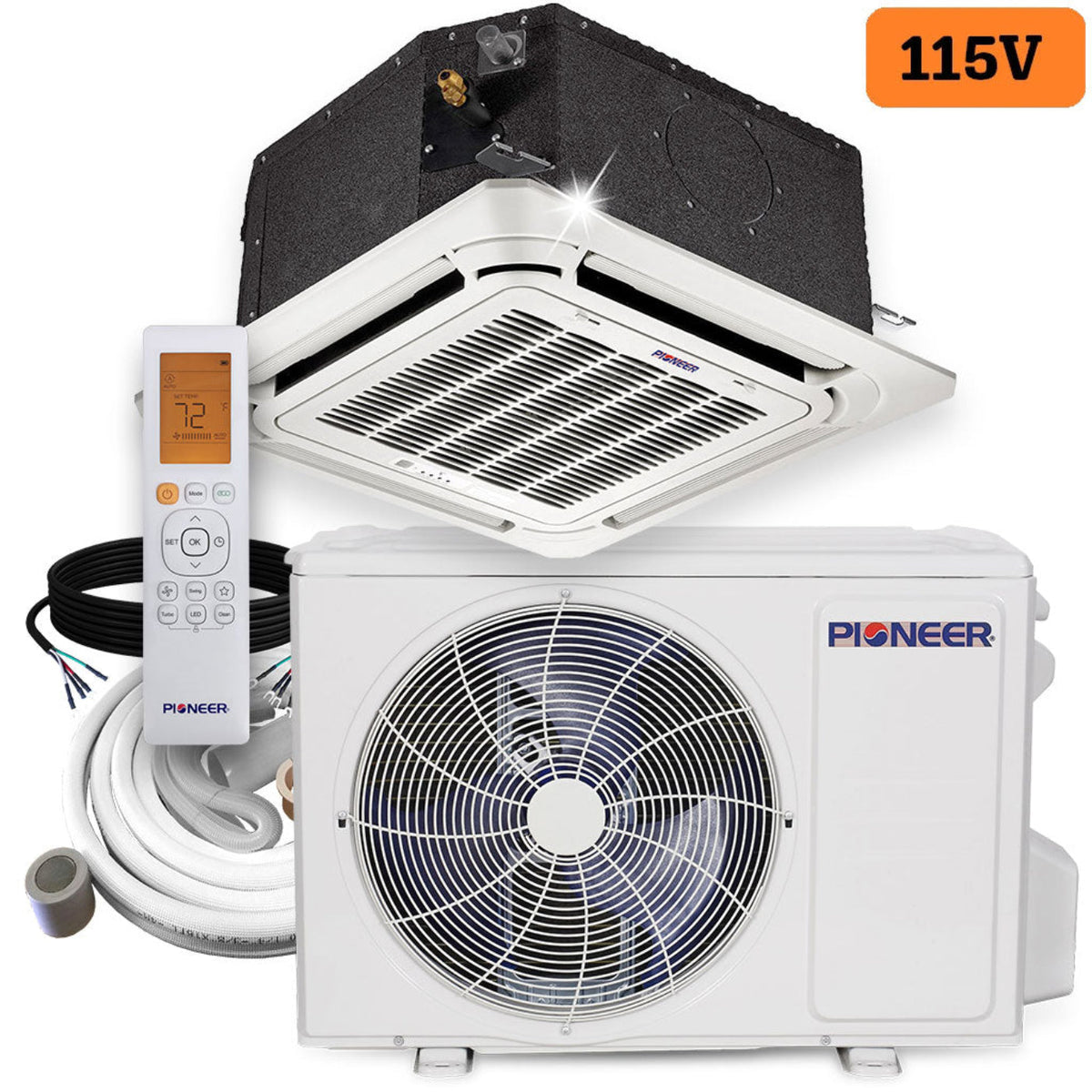Pioneer 9,000 BTU 20 SEER 115V SEER 8-Way Compact Cassette Mini-Split Air Conditioner Heat Pump System Full Set - CYB009AMFILCAD-10