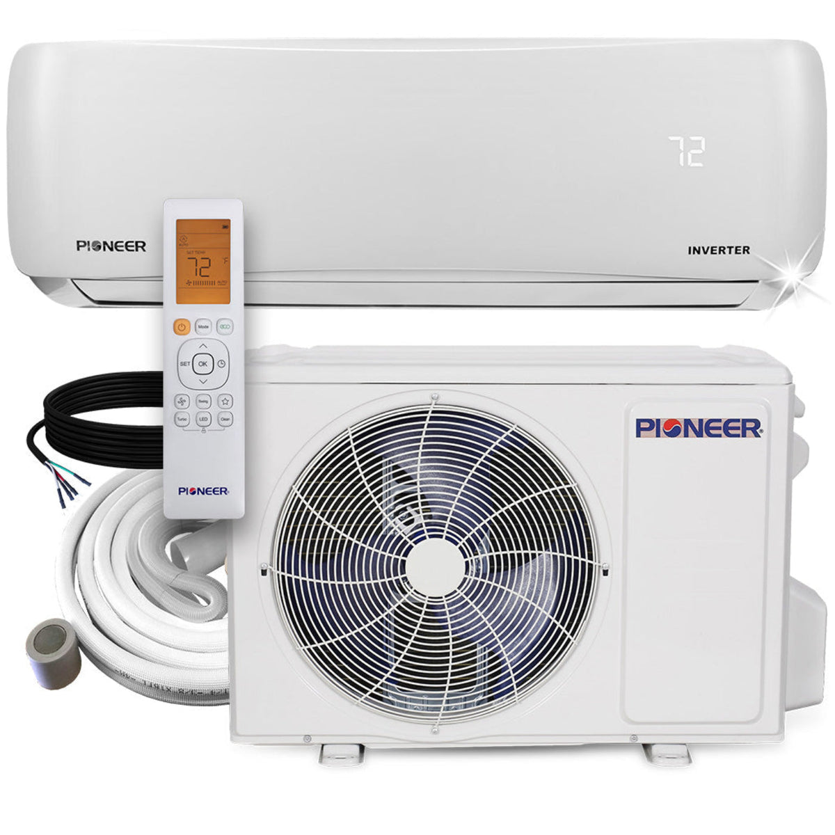 Pioneer 36,000 BTU 17.5 SEER2 Ductless Mini-Split Inverter+ Air Conditioner Heat Pump System Full Set 230V - WYS036GMFI20RL-10