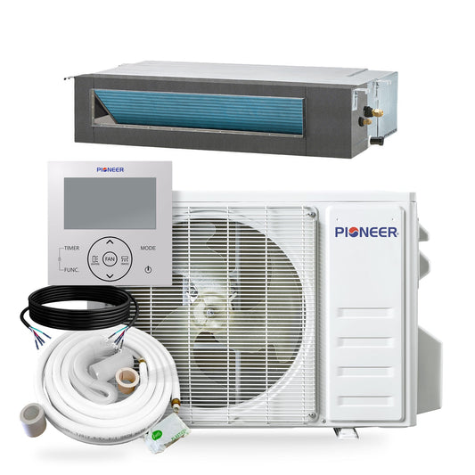 Pioneer Quantum Ultra 11,000 BTU 19 SEER2 230V Ceiling Concealed Ducted Mini-Split Air Conditioner Inverter Heat Pump Full Set - RYT012GLSI24RL-10S
