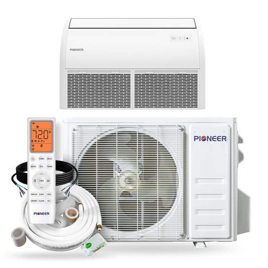 Pioneer Quantum Ultra 18,000 BTU 20.5 SEER2 230V Floor/Ceiling/Low-Wall Ductless Mini-Split Air Conditioner Inverter Heat Pump Full Set - UYT018GLSI24RL-10S