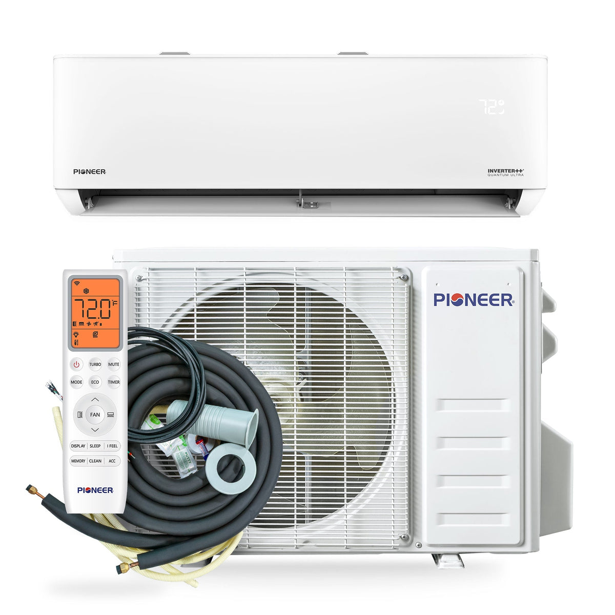 Pioneer Quantum Ultra 12,000 BTU 24 SEER2 230V High-Wall Ductless Energy-Star Mini-Split Air Conditioner Inverter Heat Pump Full Set - WYT012GLSI24RL-10S